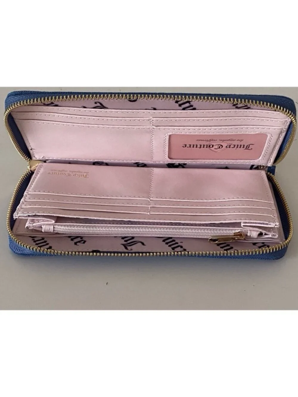 Juicy Couture Too Cute Large Zip Around Wristlet Wallet Medium Washed Denim NEW